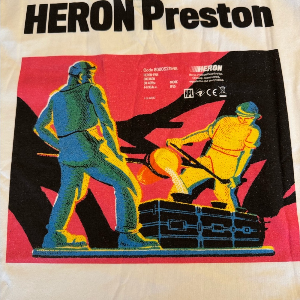 White Heron Preston Metal Worker T-Shirt - Size Small | Iconic Streetwear